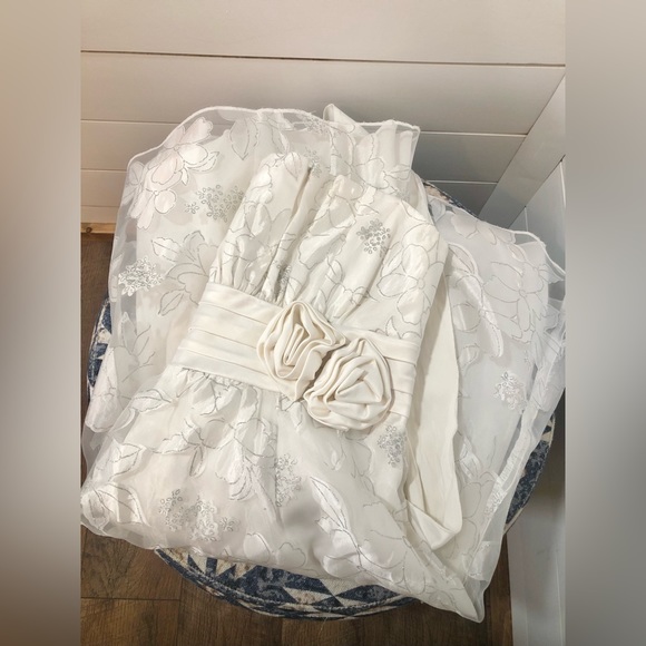 TeezeMe White Strapless Dress with Subtle Silver Floral Overlay - Picture 6 of 8